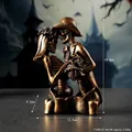 Gothic skull couple figurine in antique gold finish for Halloween tabletop decoration - Distressed Gold Skull Couple Figurine