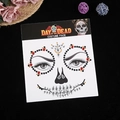 Totenkopf-Gesichtsaufkleber mit Strasssteinen für Halloween Day of the Dead Kostüme - Gelb Stil 1