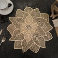 Elegant gold hollow leaf PVC table runner and heat-resistant floral place mat for dining decor - 38cm / Placemat / Gold