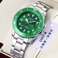 Classic green dial automatic steel watch with luminous calendar and luxury rotating bezel - Green Dial - Steel Strap