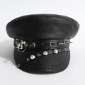 Casquette de motard punk en cuir noir avec clous et pointes argentées pour femme - M (56-58cm) / Noir Avec Pointes Et Rivets Métalliques (BL00016)