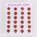 Set of 12 pairs of evil eye stud earrings in gold-tone stainless steel on display card - Gold Frame Red (12 Pairs Set)