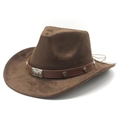 Classic brown suede western cowboy hat with leather band and vintage metal buckles - M (56-59cm) / Brown