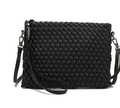 Close-up of black woven leather texture with high-quality metal buckle and strap - Black