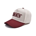 Two-tone baseball cap in beige and burgundy featuring embroidered MOMMIN lettering - Burgundy
