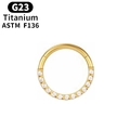 Gouden G23 Titanium ASTM F136 naadloze ring met kleine witte zirkonia edelstenen set - 1.2*6mm / Zirkonia voorkant + Goud