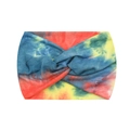 Elastic tie-dye wide headband in blue, red, and yellow with a twist knot design - 23-Red Yellow Blue Tie-dye