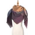 Plaid oversized scarf with purple yellow and blue check pattern and tassel fringe finish - 135x135x200cm / SJ-39# Pink Grey