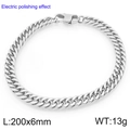 Polished silver stainless steel curb chain bracelet with lobster clasp 6mm wide - 6mm Width 200mm Length (KB207763-Z)
