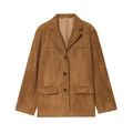 Women's brown faux suede blazer with triple button closure and front pockets in minimalist style - S / Chocolate