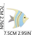 Detailed view of yellow and blue tropical fish embroidery patch with 7.5x7cm size markings - No.16 Yellow Blue Tropical Fish