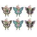 Antik-Silber Schmetterling Anhänger mit Tulpen und Emaille in sechs verschiedenen Farben - 6-teiliges Schmetterling Set (3 Stile x 2)