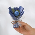 Handmade blue knitted wool flower bouquet wrapped in premium blue paper and mesh - Knitted Blue Tulip