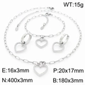 Silver CNC set including heart necklace, bracelet, and earrings in polished steel - Stainless Steel / Silver 3-Piece Set (Necklace + Bracelet + Earrings)