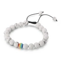Bracciale fatto a mano in perline di turchese bianco con accento arcobaleno e cordino nero - Marmo Bianco Arcobaleno Singolo (KB161269)