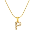 Gold stainless steel snake chain necklace featuring a crystal-encrusted letter P pendant - Gold Letter P (S-P148-P)