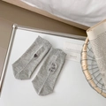 Gray cotton crew socks featuring purple heart embroidery and 'She Is Kind' text - Light Gray