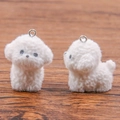 White flocked Bichon Frise dog charm accessory with metal ring for DIY jewelry - Teddy/Bichon