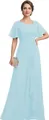 Light blue chiffon evening gown with asymmetrical neckline and rhinestone waist accent - Light Blue / US size 2