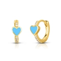 Macro detail of gold hoop earrings with sky blue enamel heart and white zircon stones - Heart / Light Blue (Heart)