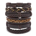 6-teiliges Set geflochtene Lederarmbänder im Vintage-Stil mit Goldperlen in Dunkelbraun - RH302 (6er-Set)