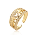 18K gold plated MOM letter heart open ring with white zircon stones from a 45-degree angle - Gold MOM Heart Style (13952)