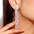 Luxurious multi-layer pear-shaped drop earrings with brilliant white rhinestones - Silver Four-Link Pear-Shaped Segmented Long Earrings DTE1617095S-W