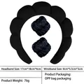 Black sponge cloud headband and plush wristband set for face washing and skincare - 11- Black Terry Cloth Headband + 1 Pair Of Wristbands