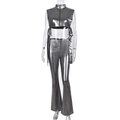 Dettaglio completo due pezzi argento metallizzato con gilet a collo alto e pantaloni - S / Grigio Argento