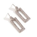 Rectangular silver earrings with irregular lava texture and geometric metallic finish - Hammered Texture Moveable Rectangular Pendant (E7531)