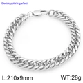 Polished stainless steel curb chain bracelet, 9mm width and 210mm length for unisex - 9mm Width 210mm Length (KB207770-Z)