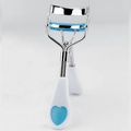 Blue heart accent eyelash curler with built-in comb and silver stainless steel body - White Handle Blue Heart (With Comb)