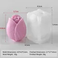 Detailed rose bud silicone mold and candle finished product with dimensions 4.5x5.4cm - Tulip F645-1