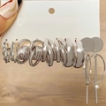 6-pair silver geometric multi-layer C-shaped pearl earring set with textured hoops - 6 Pairs Set-Silver Teardrop Minimalist Hoop