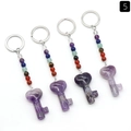 Amethyst crystal heart key keychain with seven chakra beads on a silver ring - Amethyst