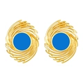 Vintage 18K gold plated stainless steel fireworks earrings with blue enamel center - Blue