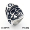 Retro punk biker skull ring with horn and hat detail in vintage stainless steel finish - Military Cap Silver