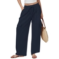 Women's deep blue loose cargo pants with drawstring waist and functional pockets - S / Royal Blue