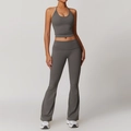 Women's dark gray halter yoga set with high-waist flared pants and slim sports top - S / Freedom Grey (Top+Flared Pants)