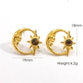 Retro 14K gold plated titanium star and moon earrings with natural tiger eye stone - Tiger Eye