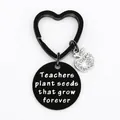 Black heart key ring with silver crystal apple pendant and engraved teacher quote - JSYZ013 Teachers plant seeds that grow forever / Black