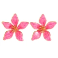 Orecchini a fiore in smalto rosa con bordo dorato e dettagli floreali centrali - Rosa
