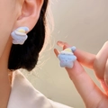 Orecchini a stella in velluto azzurro con simpatici cappelli da notte invernali - Stella Dormiente Floccata Blu (2587)