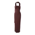 Dettaglio abito longuette marrone scuro con nodo frontale e pieghe arricciate - S / Marrone Rosso