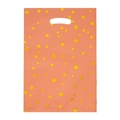 Pink orange plastic gift bag with yellow stars and die-cut handle for birthday party - Orange Star (17*25CM)