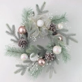 Elegant Christmas pine wreath with frosted needles, pinecones and rose gold ornaments - Champagne - E-style Full Wreath