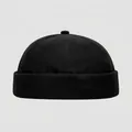 Bonnet docker noir classique pour enfants en coton avec coutures et bouton sur le dessus - 52cm (2-5 Ans) / Noir