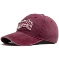 Gorra de béisbol vintage de algodón lavado en color granate con bordado blanco - Ajustable / Burdeos