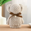 Beige coral fleece pineapple grid bear towel with Just for you ribbon and pearl pendant - 30*30cm / Pearl Bear Brown