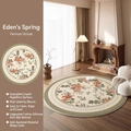 Runder Blumen-Teppich im Eden Spring-Stil mit grünem Rand und Vintage-Design - Durchmesser 80cm / Eden Frühling